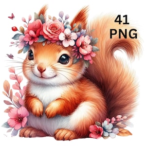41 Spring Animals Clipart PNG, Woodland Cute Baby Animal, Easter Flower Bundle Collection, Cute Watercolor Animal, Nursery Decor, 300 DPI