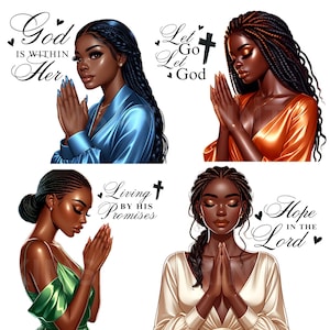 27 Praying Black Girl Clipart Bundle, Woman of faith, African American Religious Clipart Collection, Afro Christian Women Crafts and Journal