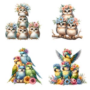 20 Watercolor Spring Family Animal Clipart PNG, Floral Cute Animals, Easter Spring Baby Animals Bundle, Farm Animals, Commercial Use 300 DPI