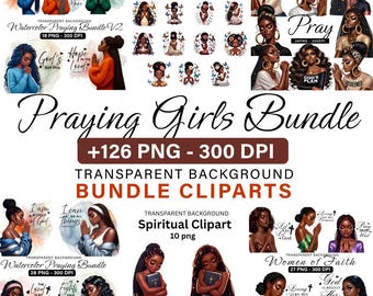 126 Black Girl Praying Clipart Bundle PNG, Black Woman Praying, African American Women in Prayer, Planner Stickers, Faith Sublimation PNG
