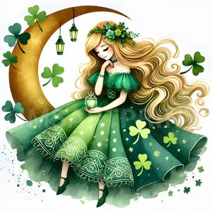 10 Leprecahuness Princess JPEG, St. Patrick's Moon Princess Clipart, St Patrick's graphics, Shamrock Princess, St Patrick Dolls Printables