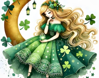 10 Leprecahuness Princess JPEG, St. Patrick&#39;s Moon Princess Clipart, St Patrick&#39;s graphics, Shamrock Princess, St Patrick Dolls Printables
