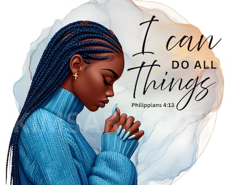 18 PNG Black Girl Praying Clipart Collection, Faith Bundle Cliparts, African American PNG, Melanin Girls, Religious Clipart, Transparent BG
