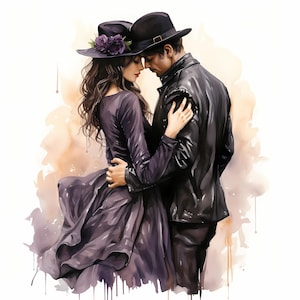 Paquete de imágenes prediseñadas de acuarela de pareja romántica, hermosa pareja abrazada enamorada, ilustración de escena feliz, imágenes prediseñadas de pareja amorosa, pareja besándose