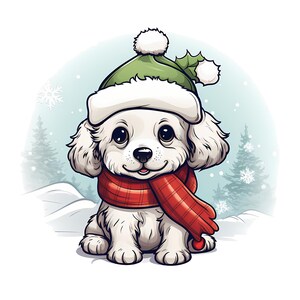 Cucciolo con sciarpa Acquerello PNG Clipart, Pacchetto sciarpa per animali domestici di Natale, Set di biglietti per cuccioli felici, Clipart di design a sublimazione, Set di clipart per le vacanze