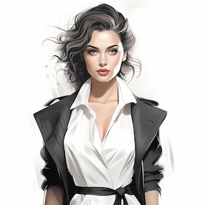 Clipart de moda de esboço de mulher de negócios, conjunto de ilustração de planejador digital de mulher de negócios, conjunto de diário minimalista Lady Boss, pacote de amor próprio