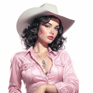 Vintage Cowgirl Pin Up Design, Retro Cowgirl Illustration Set, Pin Up Cowgirl Portrait, Wildwest Wall Decor, Vintage Western Art, Commercial