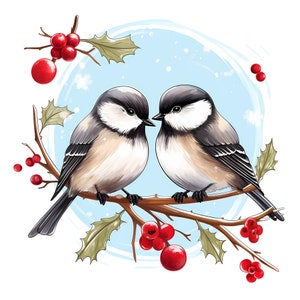 Pacote de clipart feliz Chickadee PNG, conjunto de cartões de Natal Chickadee, decoração de berçário, chá de bebê, conjunto de cartões românticos, papel digital, comercial