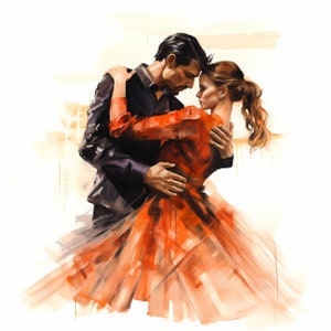 Paquete de imágenes prediseñadas de acuarela de pareja de baile romántico, hermosa ilustración de escena feliz de pareja de baile, imágenes prediseñadas de pareja amorosa, pareja besándose