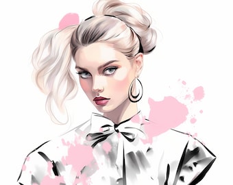 Minimalist Fashion Girl Watercolor Clipart, Modern Street Fashion, Fashion Girl Street Pencil Painting, Fashion Illustration, Abstract Art
