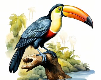 Colorful Toucan Watercolor Clipart Set, Nursery Decor (Digital Download)