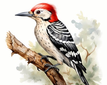 Woodpecker Bird Watercolor Clipart Bundle, Cute Colorful Woodpecker Set, Nursery Decor Woodpecker Bird Drawing, Woodpecker Bird Wall Decor
