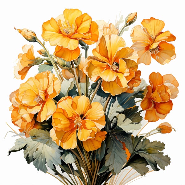 Bundle de cliparts aquarelle bouquet de fleurs de primevère, ensemble de bouquet floral primevère aquarelle, clipart primevère, fleurs jaunes, usage Commercial