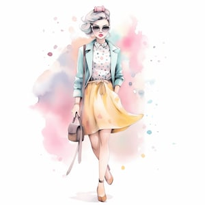 Pastel potloodschets stijlvolle mode meisje aquarel clipart, elegante Street Fashion meisje, fashion model tekenen, pastel mode illustratie