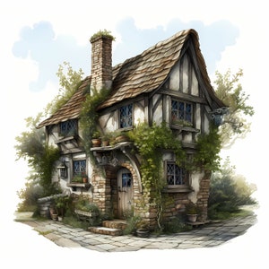 Stone Cottage Watercolor Clipart, Cottagecore Watercolor Set, Stone Cottage Bundle, Card and Journal Making, Scrapbooking, Commercial Use
