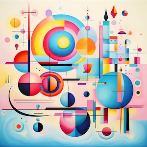Paquete de impresión de tablero de arte abstracto vibrante, arte y decoración de pared de cuadrícula vibrante, pintura digital de formas geométricas abstractas, pintura de formas abstractas
