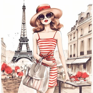 Aquarell Illustration Paris Fashion Girl Clipart, moderne Street Fashion Girl, bunte Mode-Model-Skizze, Paris Fashion Illustration