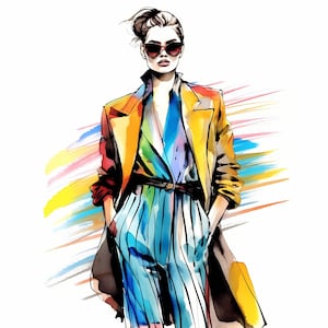 Aquarel potloodschets levendige mode meisje clipart, moderne straat mode meisje, kleurrijke fotomodel tekenen, Parijs mode illustratie