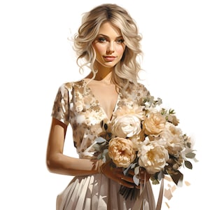 Gorgeous Bride Watercolor Clipart Bundle, Fashion Bride, Wedding Day Illustrations Transparent PNG Set, Wedding Invitation, Commercial Use
