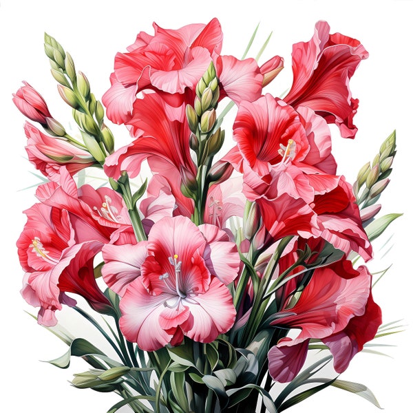 Gladiolus Bouquet Watercolor Clipart, Floral Gladiolus Set, Colorful Flower Set, Gladiolus Bouquet Frame, Junk Journal, Commercial License