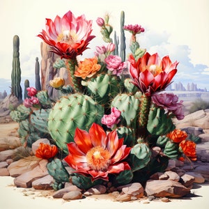 Paquete de imágenes prediseñadas de acuarela de cactus en el desierto, imágenes prediseñadas florales de acuarela, imágenes prediseñadas de cactus del desierto, flores del desierto, marco de cactus, diario basura