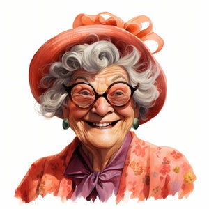 Lindo paquete de imágenes prediseñadas de la abuela, divertido conjunto de ilustración familiar de dibujos animados de la abuela, divertidas imágenes prediseñadas imprimibles de la anciana, regalo para la abuela, comercial