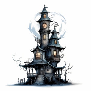 Halloween Spooky Witch House Watercolor Clipart Bundle, Spooky Witch House Illustration Sublimation Set, Sublimation Designs, Commercial Use