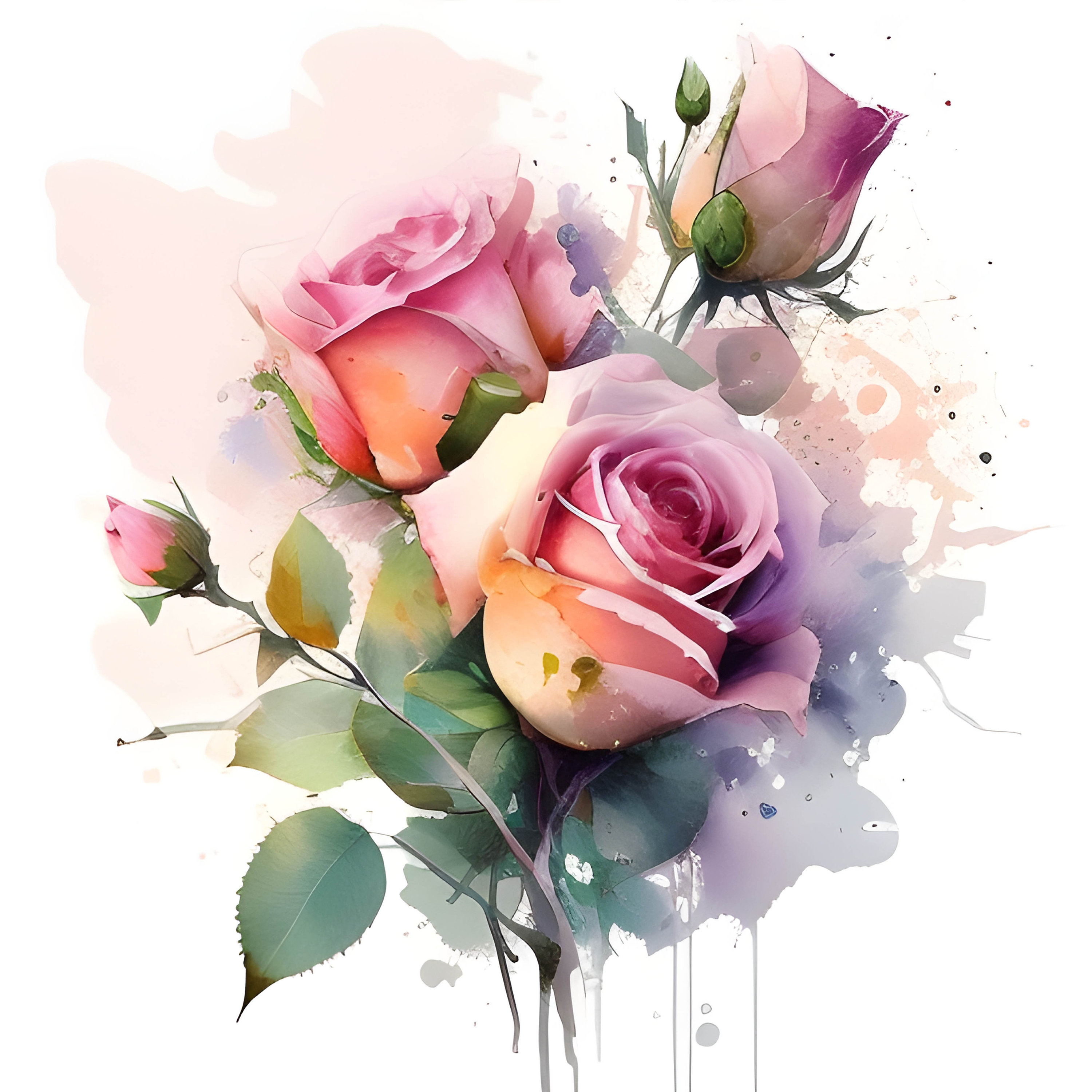 Pink Rose Watercolor Clipart, Watercolor Floral Clipart, Pink Rose ...