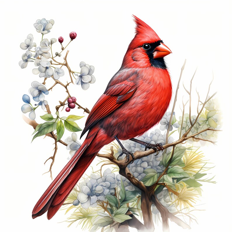 Red Cardinal Watercolor Clipart Bundle, Colorful Red Cardinal Set ...