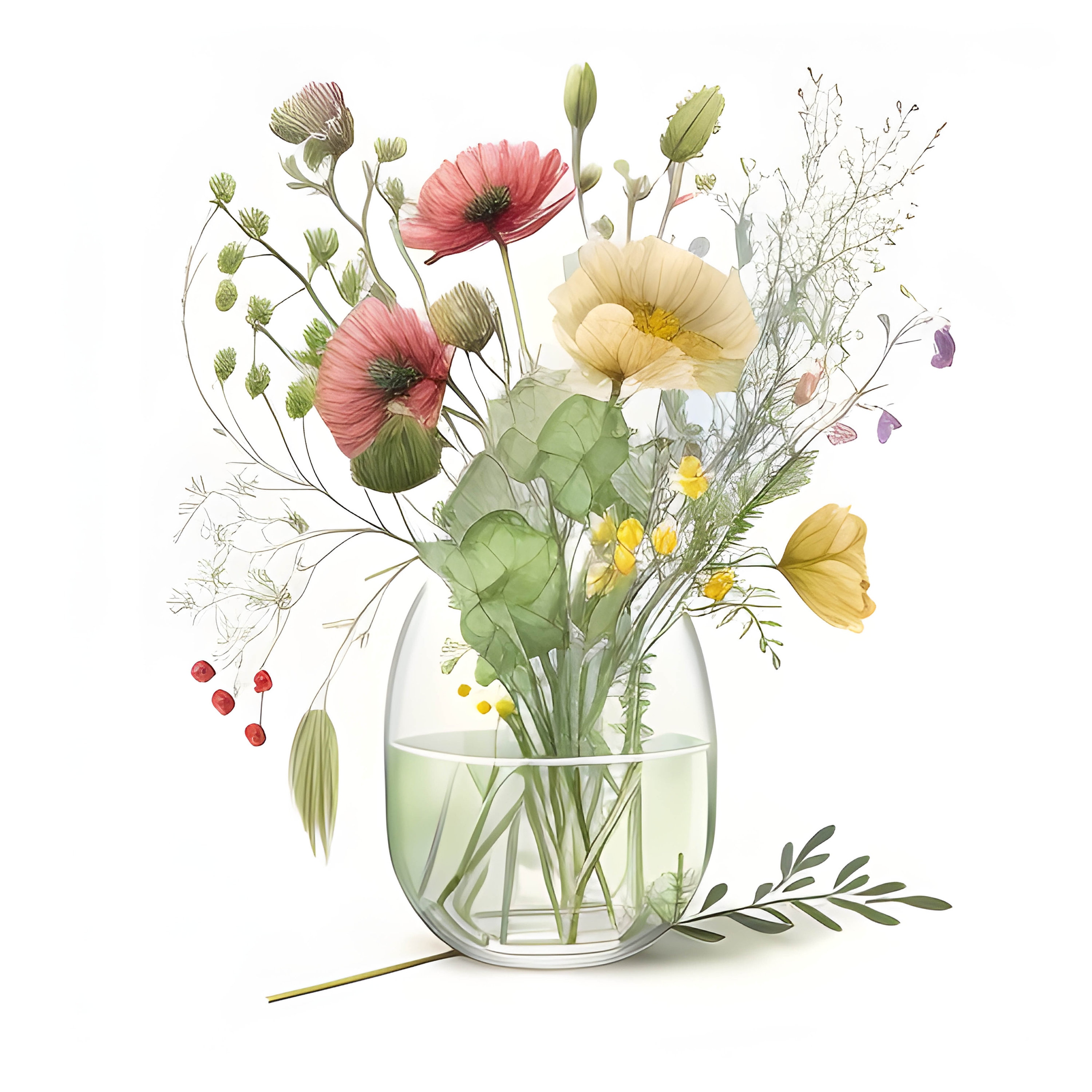 Vase of Flowers Watercolor Clipart, Watercolor Floral Clipart
