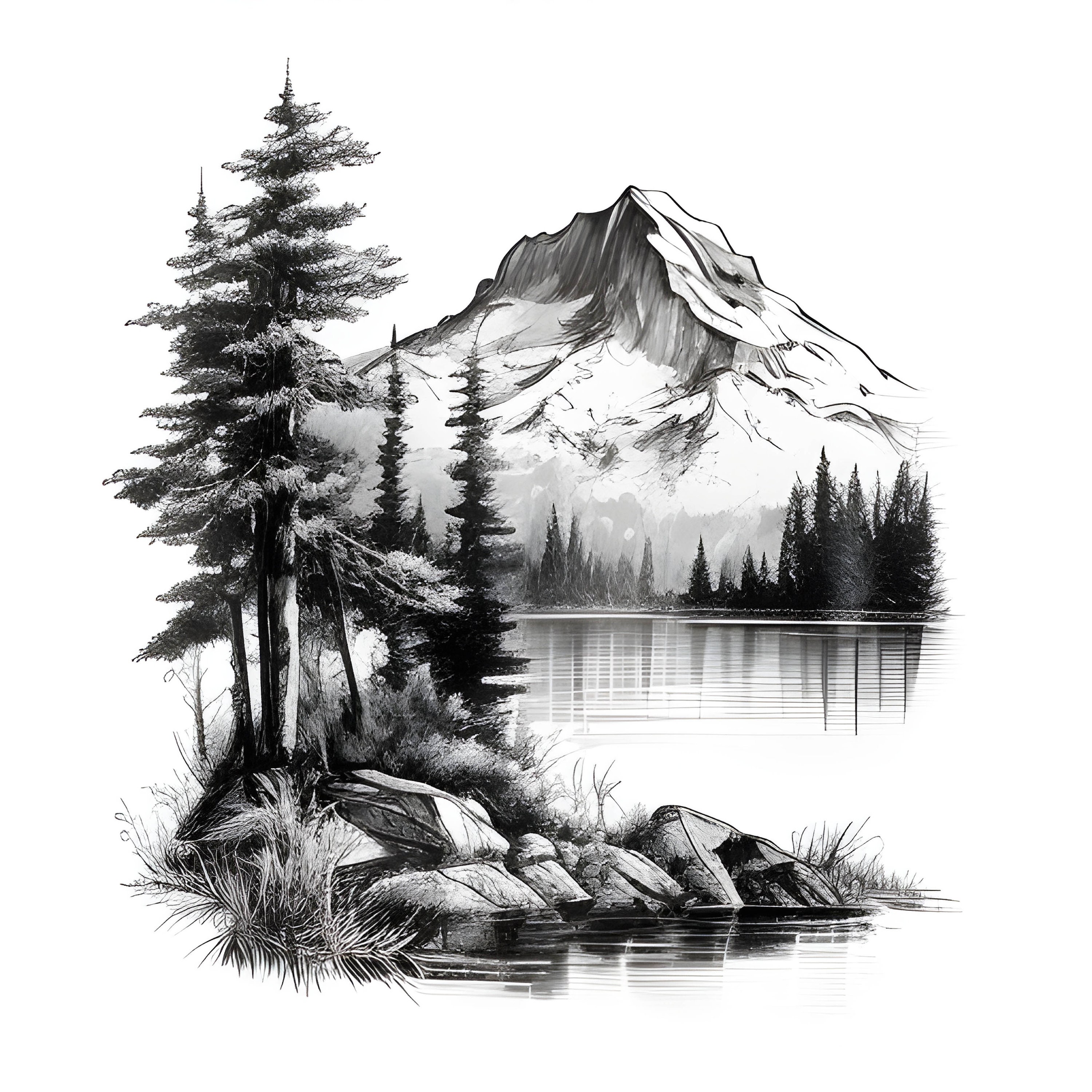 mountain landscape pencil drawing