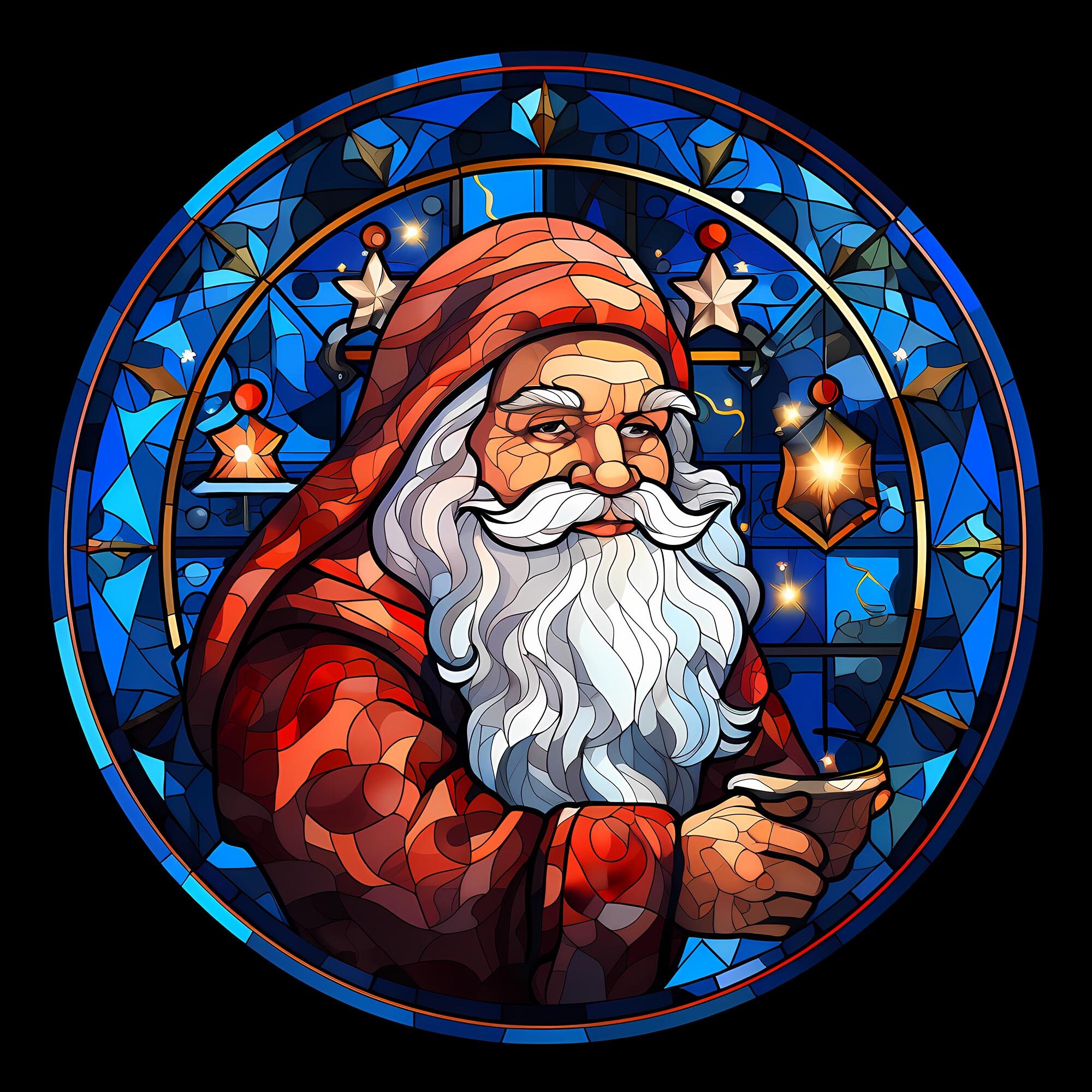 Stained Glass Santa Claus Clipart, Santa Stained Glass Christmas