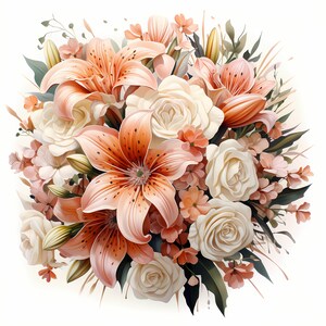Splendido bouquet da sposa clipart ad acquerello, set di bouquet da sposa floreale, set di bouquet da sposa di fiori colorati, cornice di bouquet da sposa, giorno del matrimonio