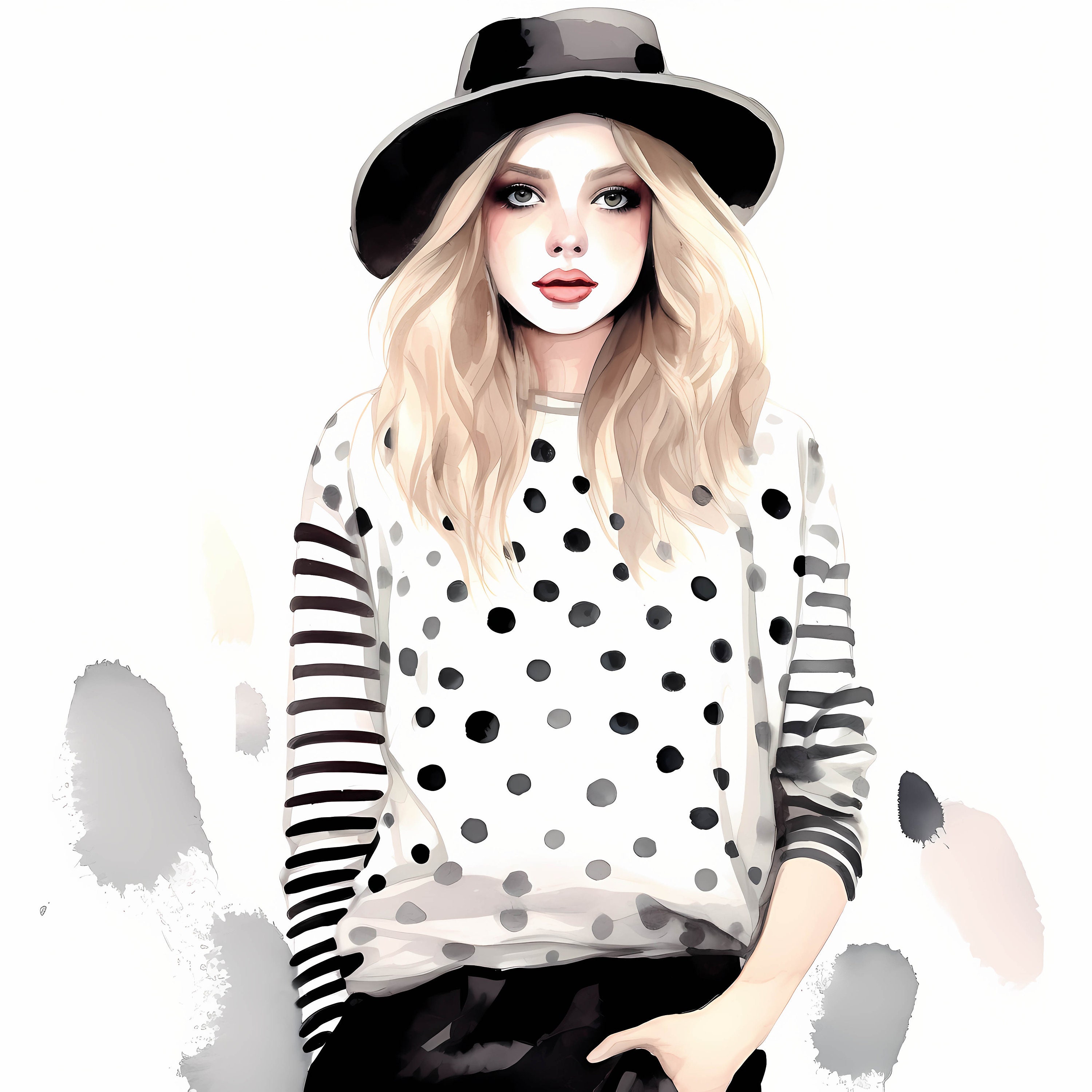 Minimalist Fashion Girl Watercolor Clipart, Modern Street Fashion