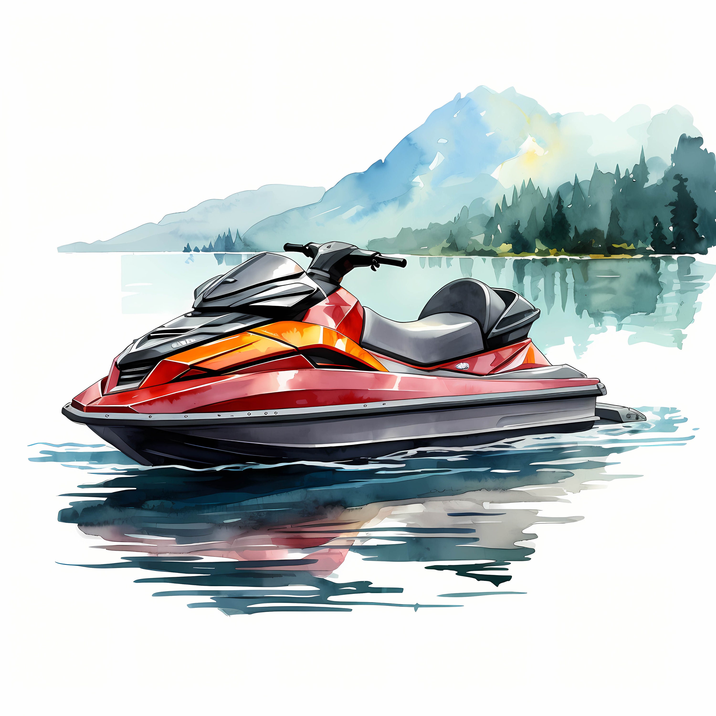 Jet Ski on Lake Watercolor Clipart Bundle, Jet Ski Watercolor ...