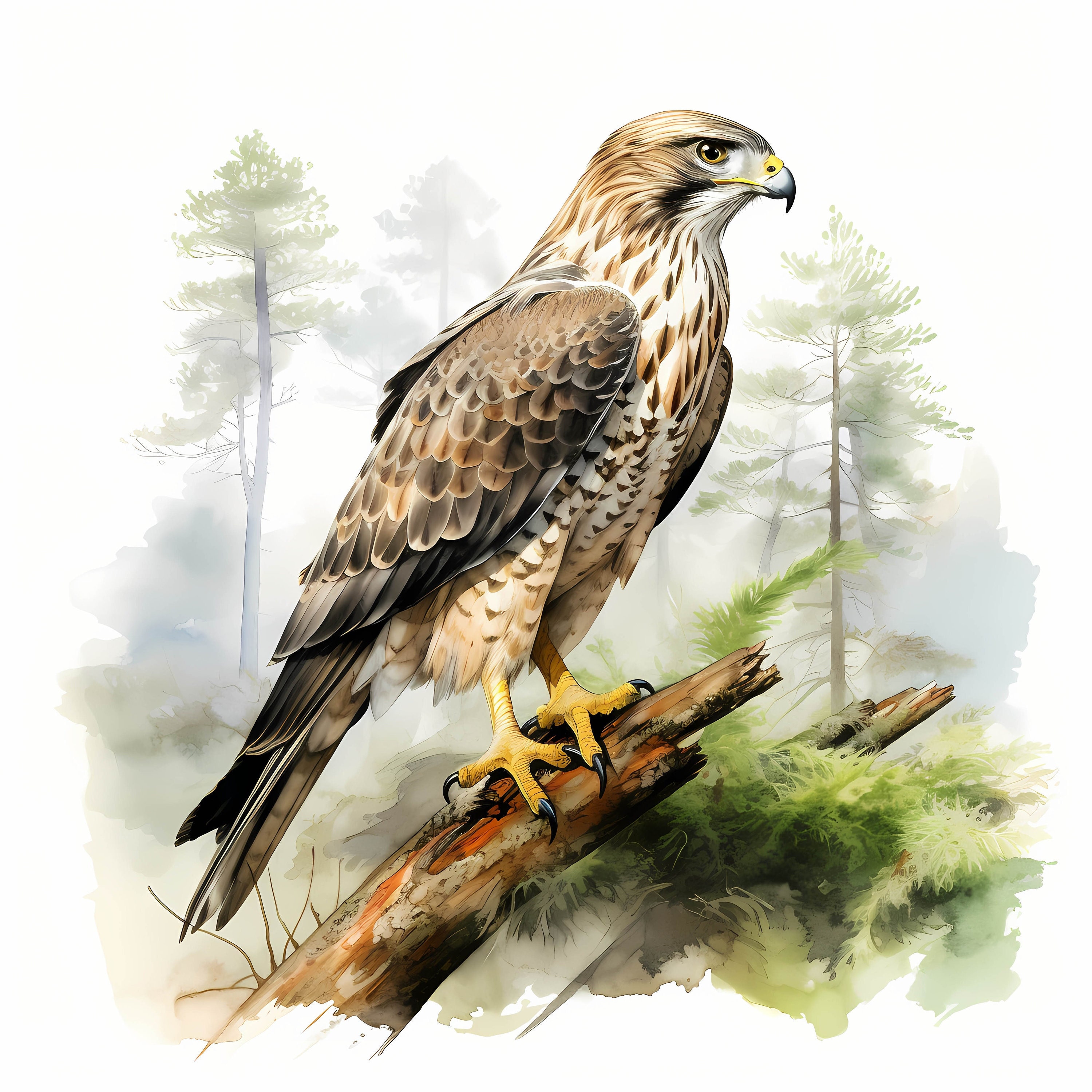 Hawk Watercolor Clipart Bundle, Cute Colorful Hawk Set, Nursery Decor Hawk Bird Drawings, Baby