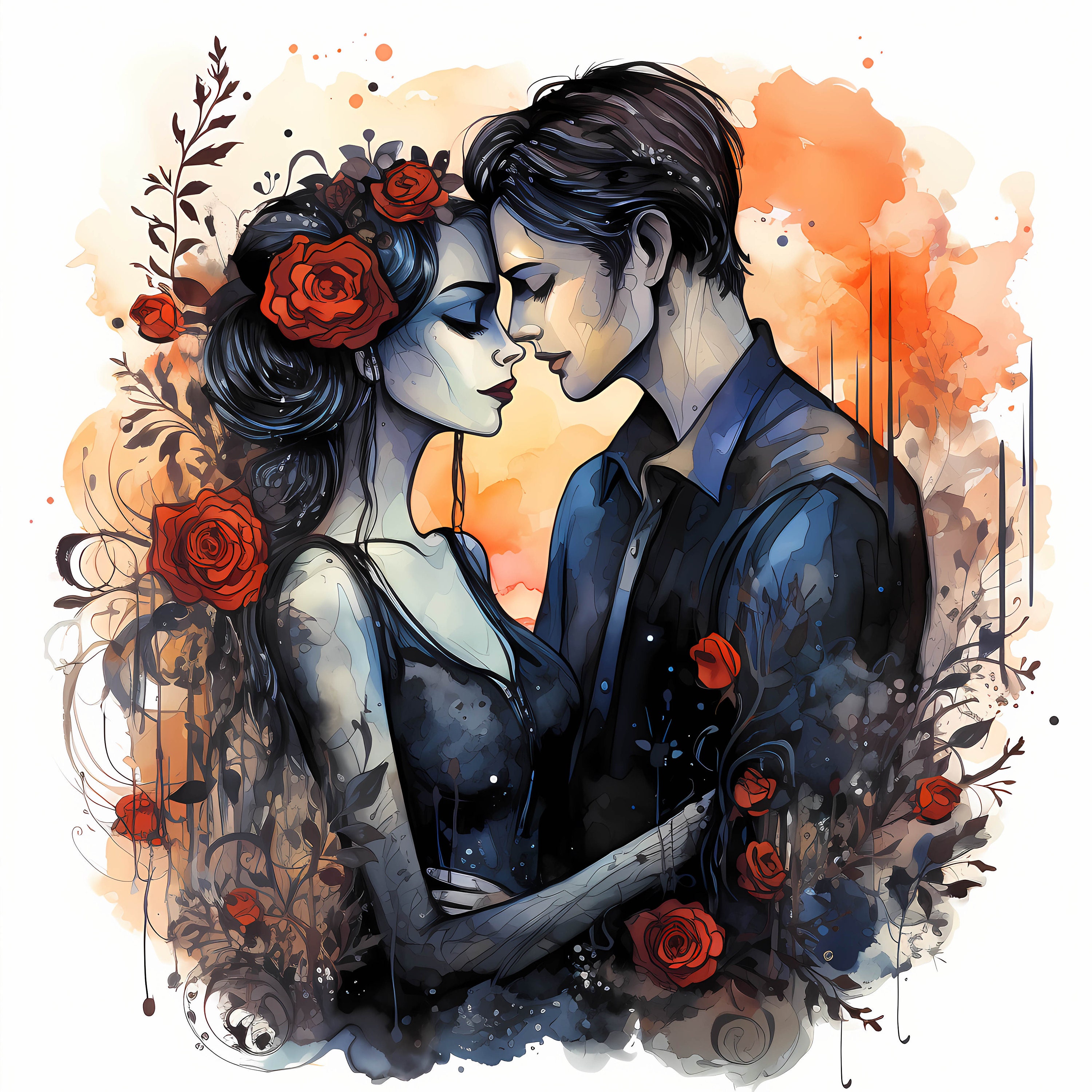 Halloween Vampire Romantic Couple Watercolor Clipart, Halloween Vampire ...