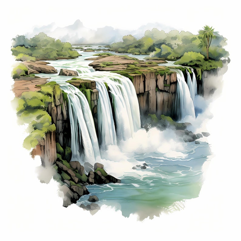 Iguazu National Park Watercolor Sketch Art Set, Iguazu National Park ...