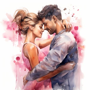 Romantisches Paar Aquarell Valentinstag Bundle, glückliches Paar romantische Illustration Set, Liebespaar Clipart, Paar küssen, kommerziell