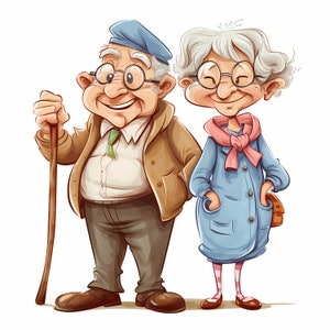 Cute Grandma and Grandpa Clipart Bundle, Funny Elderly People Cartoon Family illustration Set, Funny Elderly Couple Clipart, Commercial Use