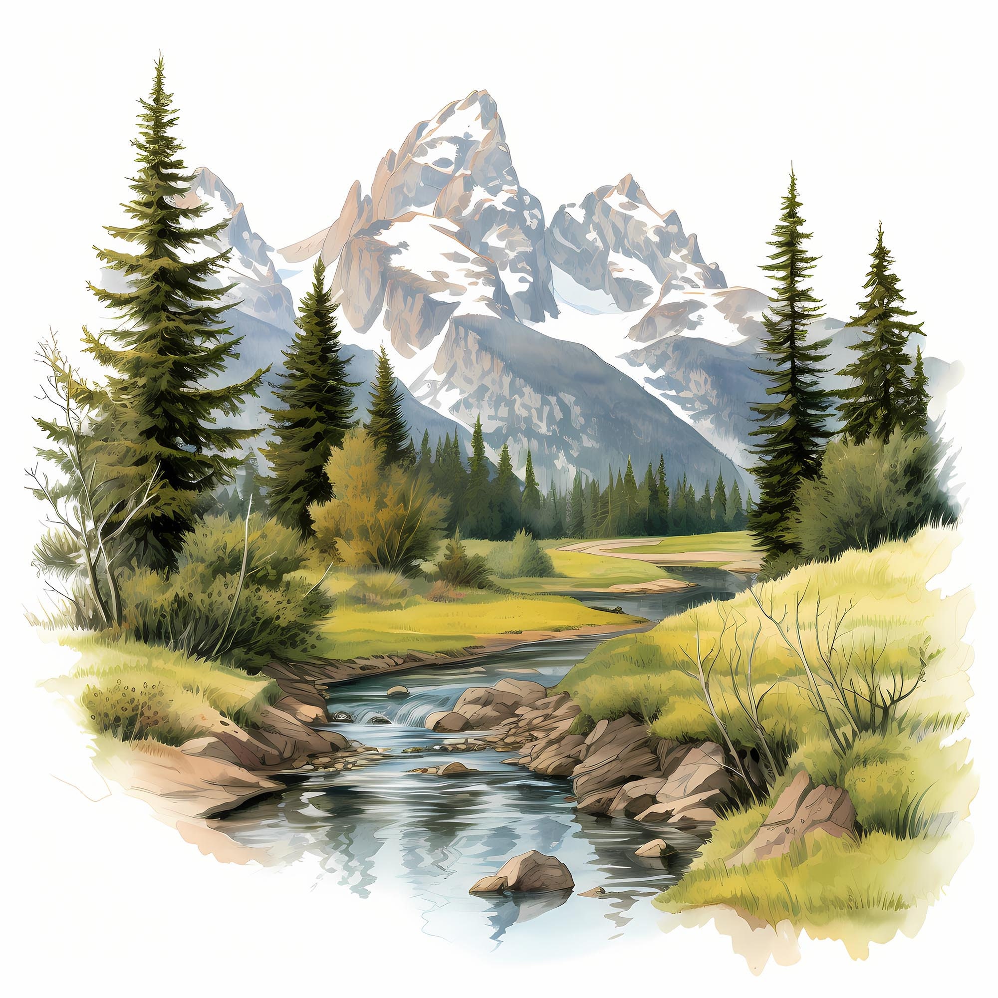 Grand Teton National Park Watercolor Sketch Art Set, Grand Teton ...