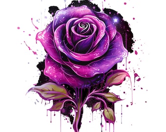 Purple Rose Watercolor PNG Clipart, Watercolor Floral Clipart, Purple Rose Transparent PNG Bundle, Purple Rose Set, Purple Flowers Clipart