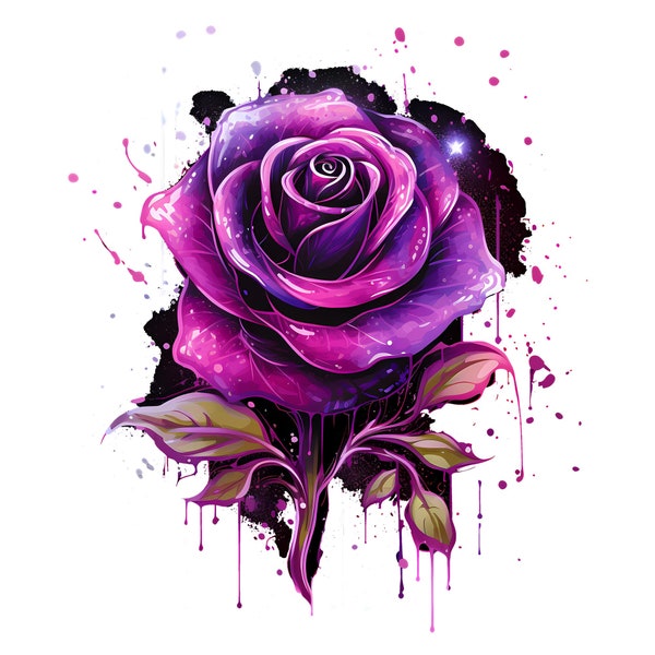 Purple Rose Watercolor PNG Clipart, Watercolor Floral Clipart, Purple Rose Transparent PNG Bundle, Purple Rose Set, Purple Flowers Clipart