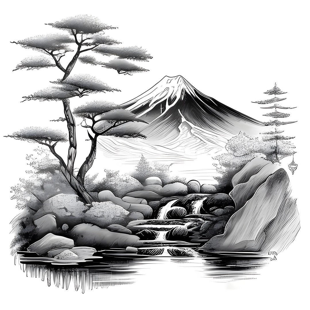 ミニマリストのスケッチによる穏やかな富士山のクリップアート、穏やか