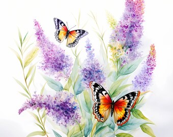 Lavender and Butterflies Watercolor Clipart Bundle, Lavender & Butterflies Floral Clipart, Baby Shower and Wedding Invitations, Commercial