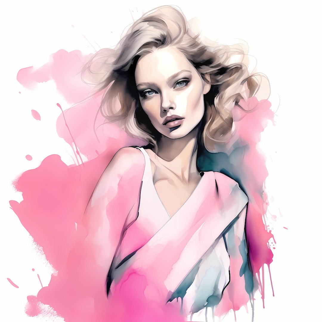 Watercolor Pastel Pencil Sketch Stylish Fashion Girl Clipart, Modern