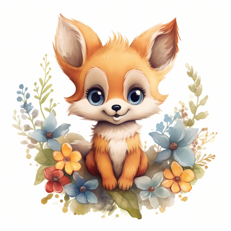 Cute Baby Fox Watercolor Clipart Bundle, Funny Fox Clipart, Sublimation