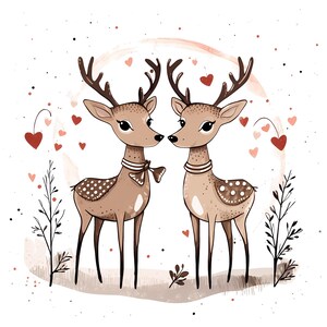 Pacchetto di clipart PNG dell'acquerello dei cervi di Natale, set di cervi di coppia romantica carina, illustrazione dei cervi, design di Natale, creazione di biglietti romantici, stampabile