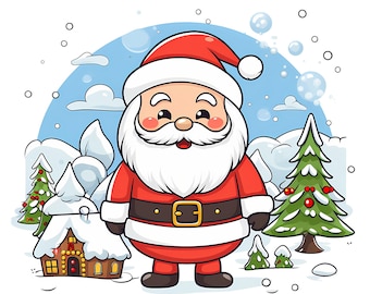 Watercolor Santa PNG Clipart Bundle, Cute Santa Christmas Watercolor Set, Christmas Santa Illustration, Xmas Design, Card Making, Printables