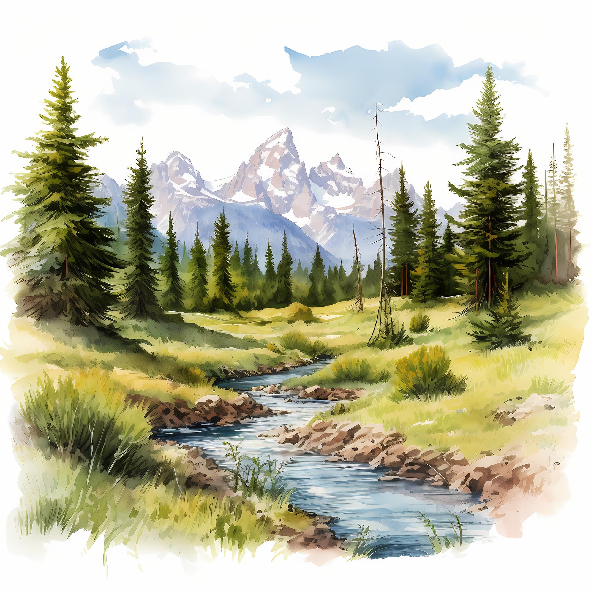 Grand Teton National Park Watercolor Sketch Art Set, Grand Teton ...